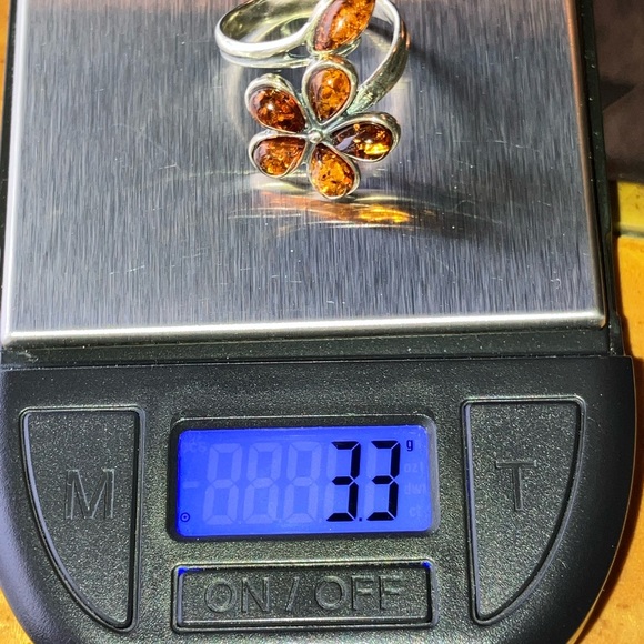 Baltic Amber Sterling Silver Flower Ring Size 7 - Picture 9 of 9